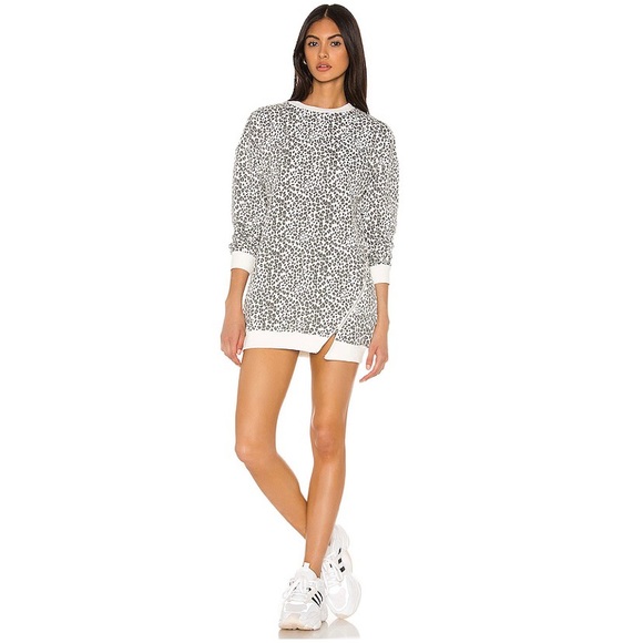 superdown Dresses & Skirts - Zip Sweatshirt Dress in White Leopard